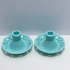 Vintage Fostoria Aqua Blue Milk Glass Candlesticks Betsy Ross