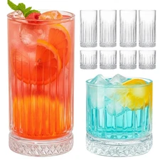 Drinking Glasses Set of 8,15 oz and 7 oz Kitchen Water Glass Cups Set,Clear R...