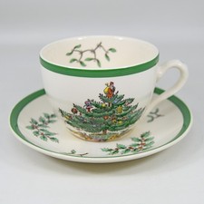 Spode Christmas Tree Tea Cup and Saucer Set of 2 England Santa S3324 Vintage
