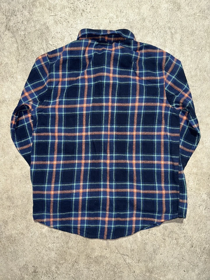 CAMISA INFORMAL VIEJA AZUL MARINO NIÑOS TALLA L 10 12 AZUL NARANJA FRANELA A CUADROS ABOTONADA Foto 3 de 4