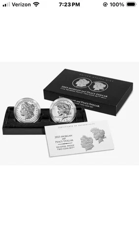 2023 S REVERSE PROOF SILVER PEACE & MORGAN DOLLAR WITH BOX/COA 2 COIN SET