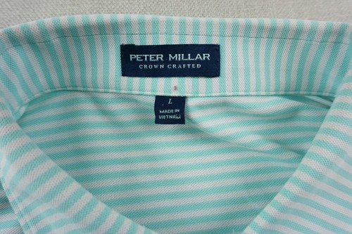 Peter Millar Summer Comfort Polo Shirt Large Blue Striped TaylorMade Golf Logo - Picture 2 of 9
