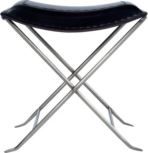 Black Leather Melton Stool-Butler Specialty - Picture 4 of 5