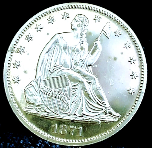1871 Seated Liberty Half Dollar White Proof  Coin Very Few Minted