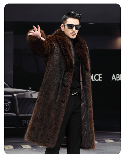 Long Mink Fur Coat Men's Winter Thick Business Casual Faux Mink Fur Grass Coat - Picture 12 of 25
