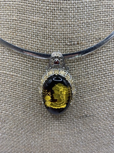 Michael Valitutti Sterling Silver Cameo Natural Amber Ruby Pendant & Necklace - Picture 2 of 19