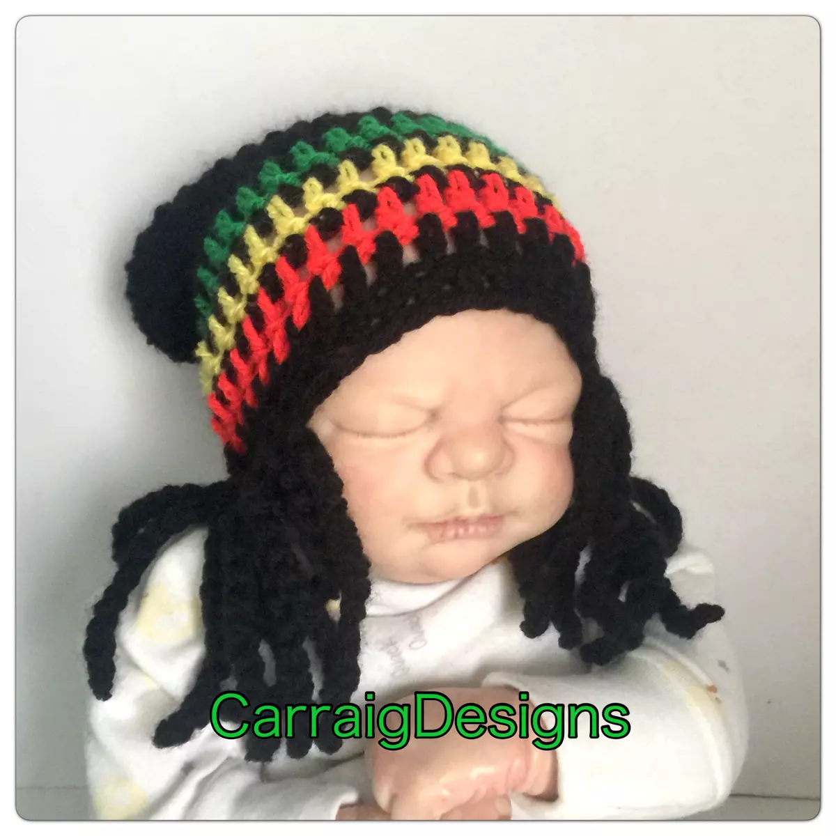 Dreaded Baby rasta Jamaica Bob Marley slouch beanie hat handmade photo prop
