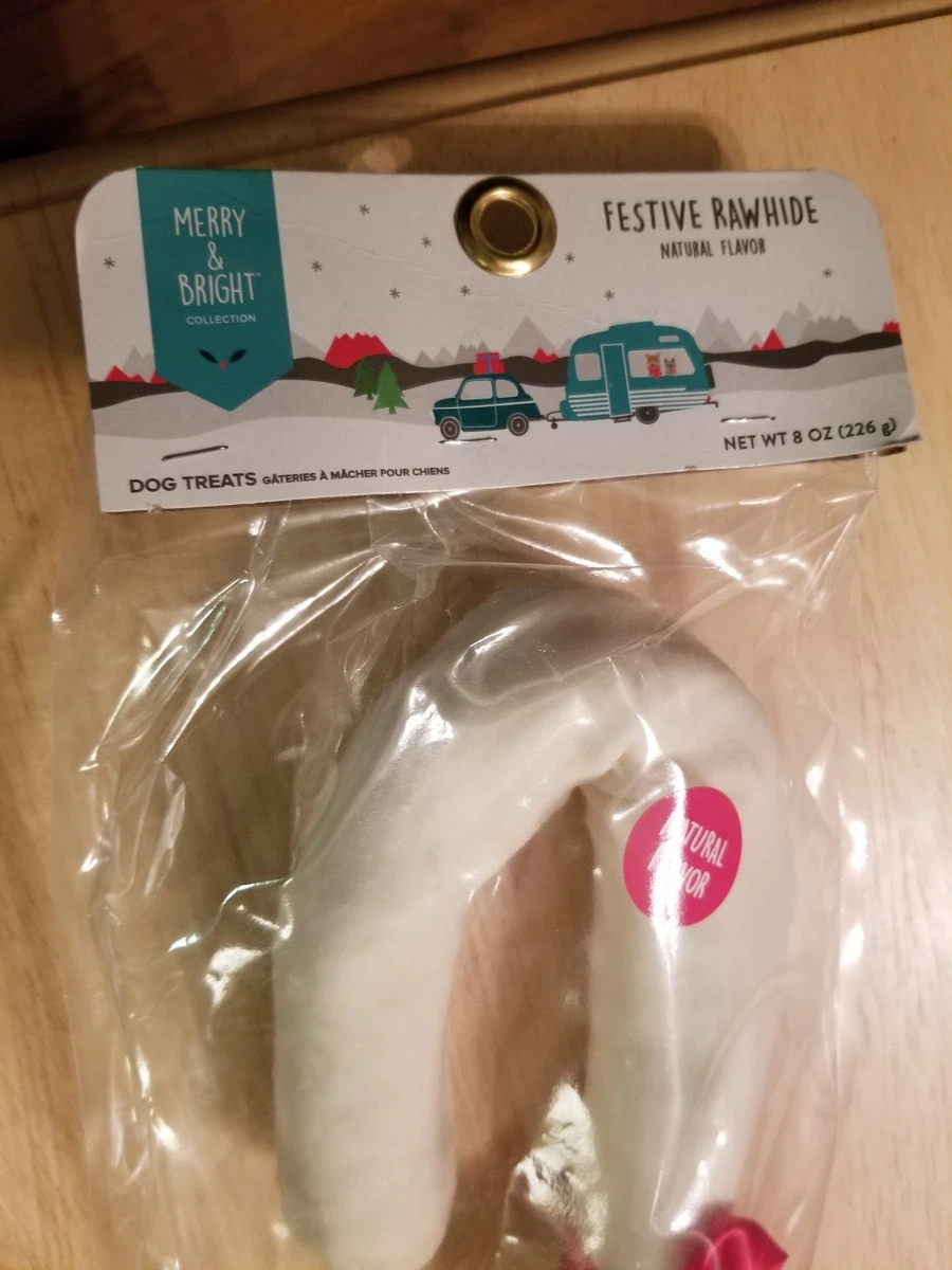 Festive Rawhide 8 oz Natural Flavor Beefhide Christmas Candy Cane Shape Bone New eBay
