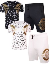 Mens Cotton T Shirt Polyester Shorts Set TIGER PATTERN PRINT Tracksuit Summer