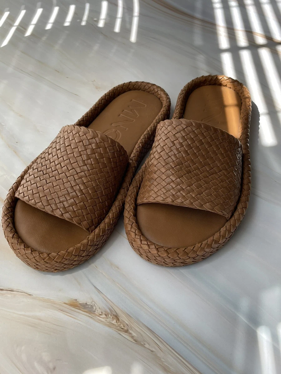 Mango Brown Leather Braided Sandals Size US 7.5 EU 38 eBay