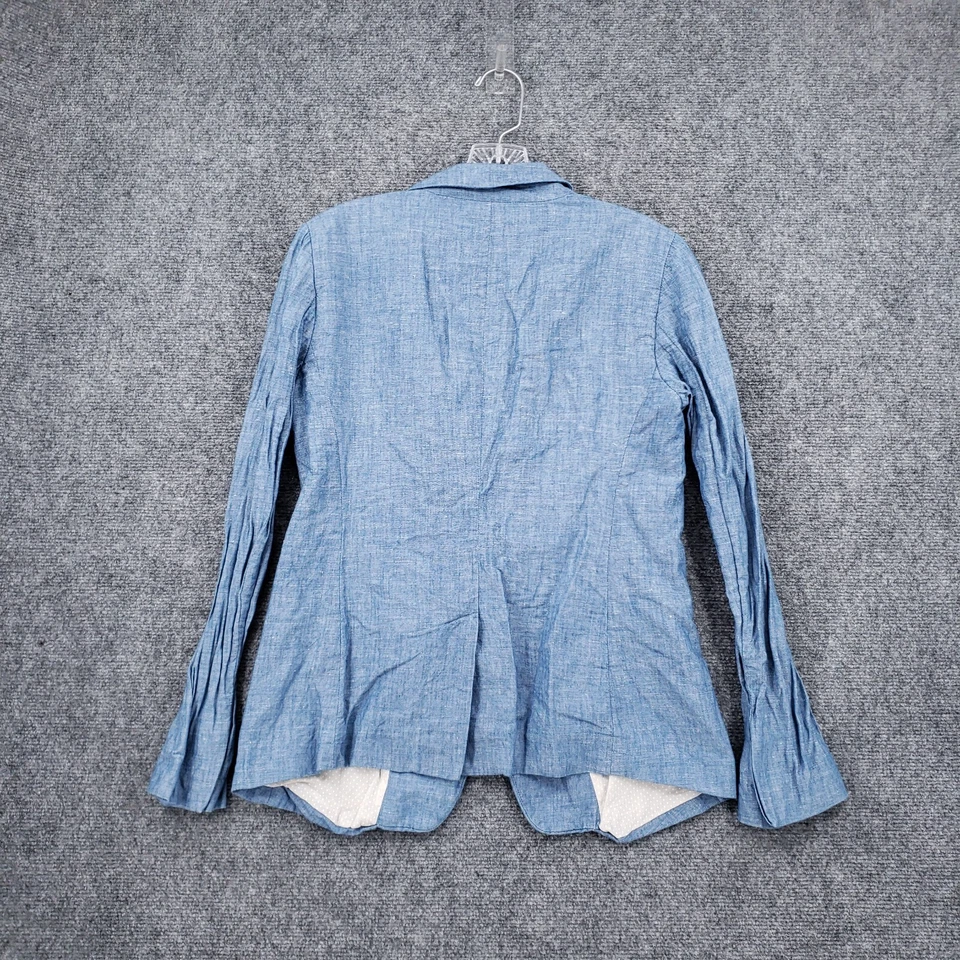 Blazer Loft Ann Taylor Mujer 0 Azul Lino Traje Chaqueta Muescas Un Botón Bolsillo Foto 2 de 4