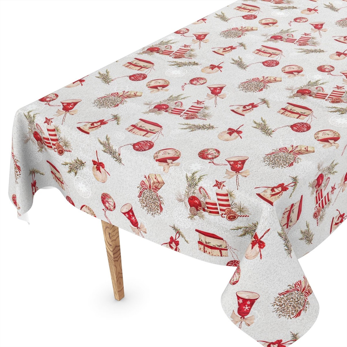 ANRO Weihnachtstischdecke Aus Wachstuch – 100x140 Cm, Rot-beige, Abwaschbar
