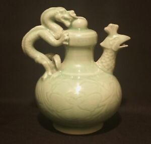 CADOGAN vtg celadon chinese pottery puzzle teapot dragon art porcelain  figurine | eBay