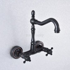 Oil Rubbed Bronze Bathroom Vanity Sink Faucet Wall Mount Dual Handles Mixer Tap