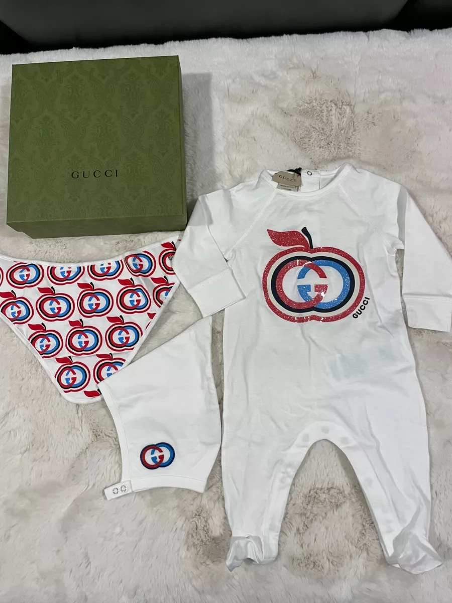 GUCCI NWT INTERLOCKING GG APPLE 3 PC LAYETTE SET SZ 3/6 MONTHS