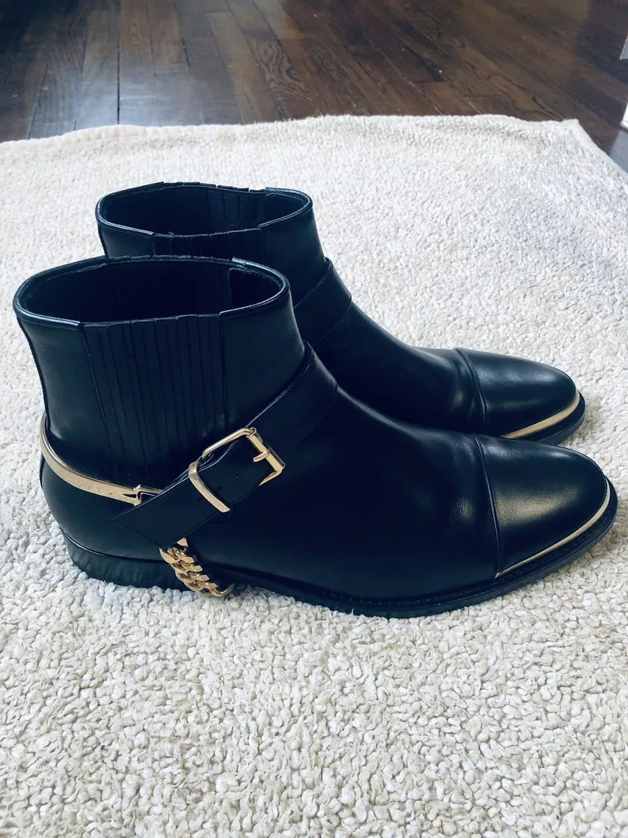 Balmain Men's Leather Ankle Boots Size 10 Black And Chain | eBay