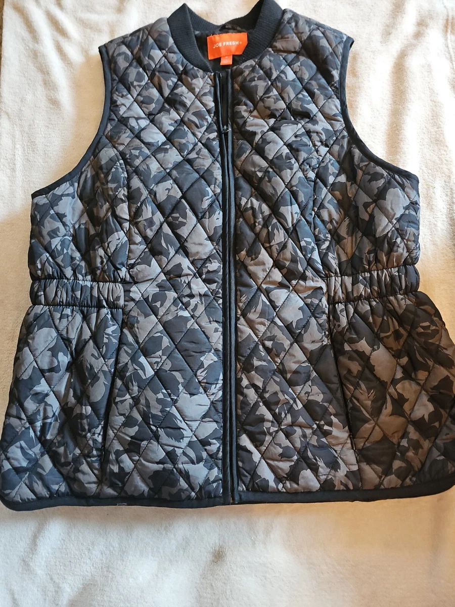 Joe Fresh Womenu0026#039;s Camo Puffer Vest Full Zip Size 1X Cinched Waist. CB2  | eBay