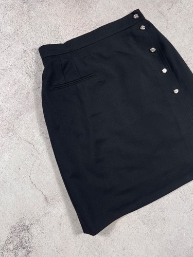 Chanel Boutique 90s Womens Vintage Knee Length Black Button Skirt 100%Wool Black - Picture 3 of 14