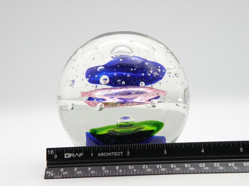 Vtg Large Art Glass Paperweight 4" Sphere Controlled Bubbles Cobalt Pink Green - Picture 13 of 13