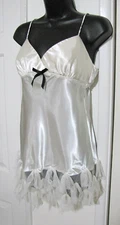 Floras Follies Lingerie Babydoll Short Nighty White satin Ruffle-hem Women's M