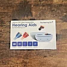 New THE HEARING CO. Micro CIC Rechargeable Hearing Aids Set with Charging Case