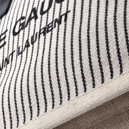 Saint Laurent Rive Gauche Shopper Tote Striped Canvas Small - Picture 6 of 7