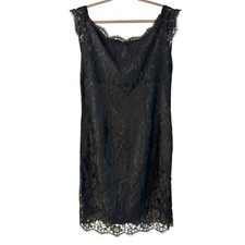 VTG 90s Lauren Ralph Lauren Black Lace Overlay Cap Sleeve Dress 14 LBD Cocktails
