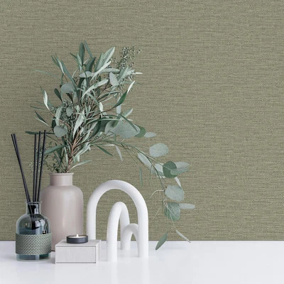 Telma Arpillera Vinilo Pintado Woven-Effect Unicolour Verde Salvia Grandeco - Imagen 1 de 2
