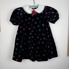 Vintage Girls Velvet Polka Dot dress Bonnie Jean size