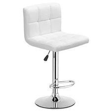 Adjustable PU Modern Bar Stool Swivel Barstools Kitchen Bistro Pub Chair White