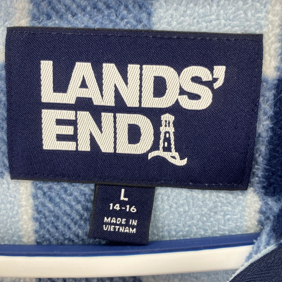 Lands’ End Girls L Blue Plaid Fleece Quarter Zip Long Sleeve Collar Pullover Top - Image 2 of 4