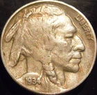 1934-D Buffalo Nickel AU Full Horn