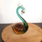 Vintage Murano Art Glass Alfredo Barbini Green Blue Swan Figurine w/Gold Accents