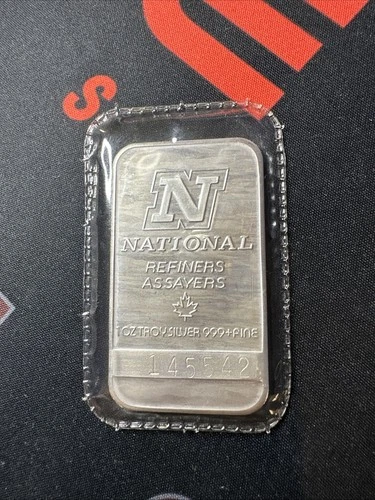 Vintage 1 Troy Oz .999 Fine Silver Bar National Refiners Sealed Ounce Rare (B)
