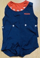 Kid s 1960 s Blue and Red Scottie Dog Themed Two Piece Romper Size 3 - Vintage