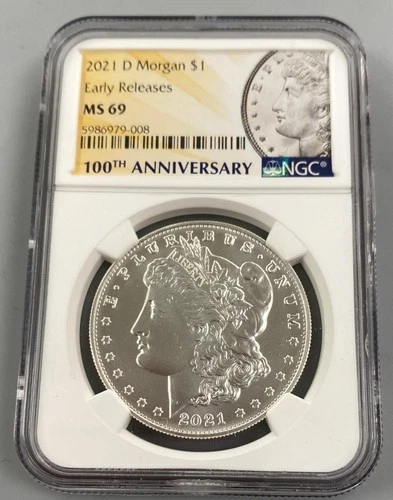 2021 Denver US .999 Silver Morgan $1 NGC MS69 Early Releases 100th Anniv L23227