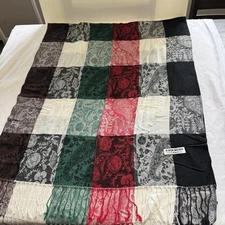 Multicolored Pashmina Deep Red Black Green Floral Scarf Shawl Wrap Christmas