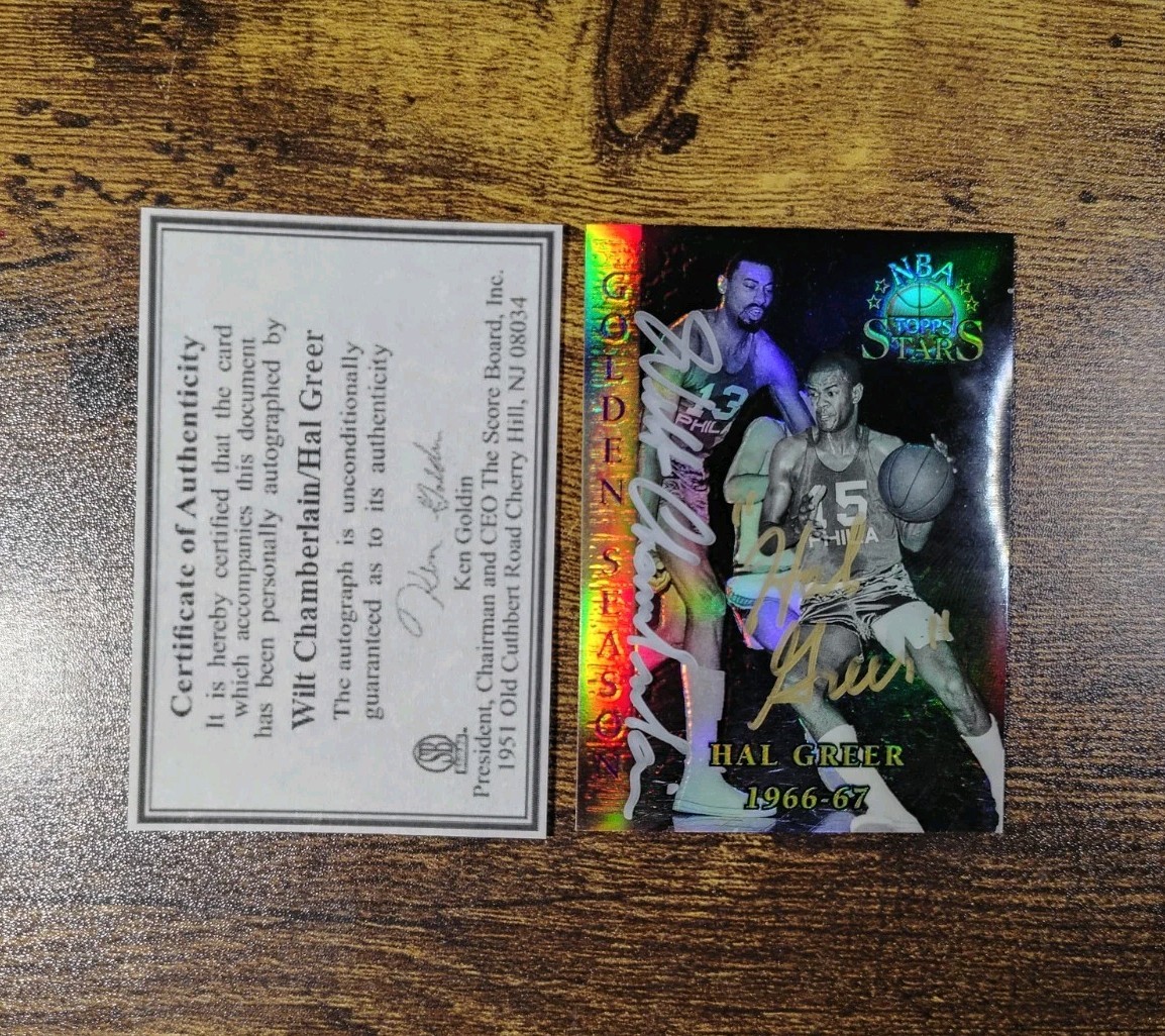 1996 Topps Stars Auto Wilt Chamberlain & Hal Greer Autograph#69 Finest Refractor view 3