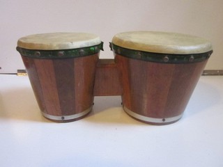 VINTAGE BERMUDA NASSAU BONGO WOOD SHELLS DRUMS 6" & 7" DRUMS