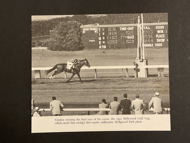 CITATION Photo FIRST MILLIONAIRE Horse Racing 1951 HOLLYWOOD GOLD CUP