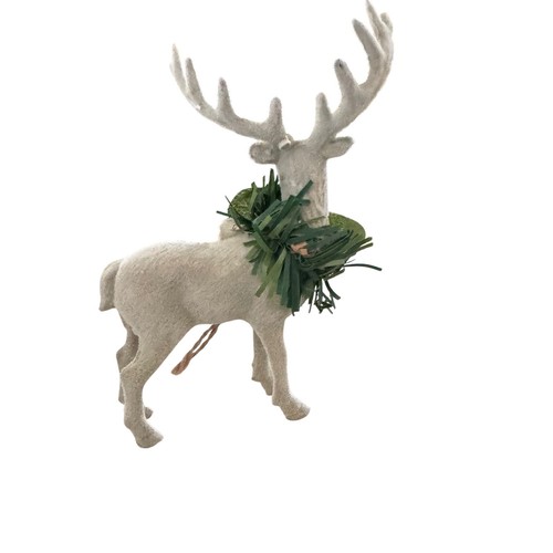 Faux Flocked Deer with Greenery Collar Rustic Christmas Decoration - Picture 3 of 7