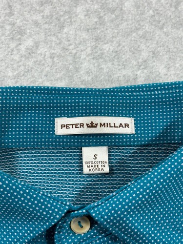 Peter Millar Shirt Small Mens Blue Spotted 100% Cotton Casual Short Sleeve Polo - Picture 5 of 6