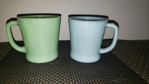 2 FIRE KING ANCHOR HOCKING & TURQUOISE BLUE D HANDLE MUGS 