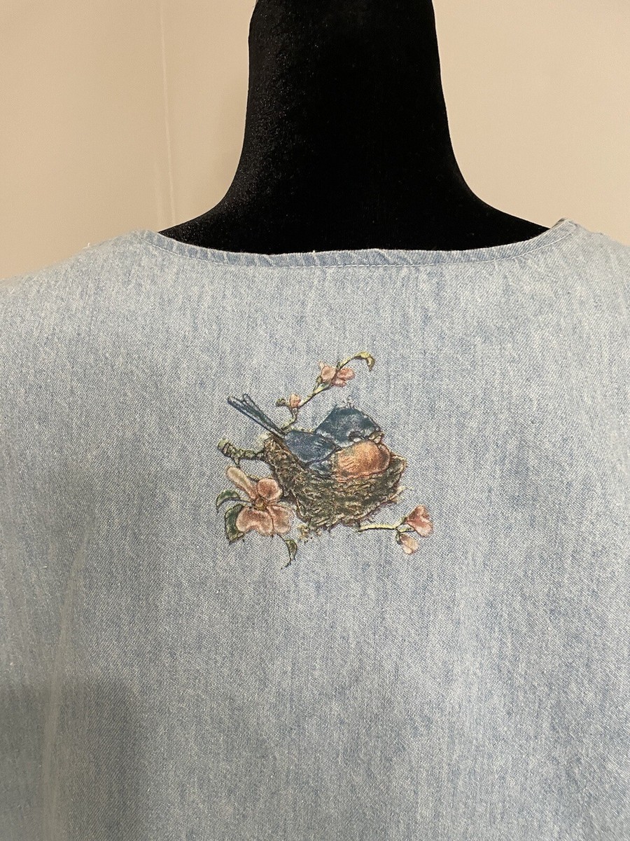 Vintage FLD Denim Made in USA Funky Bird and Mushroom Denim