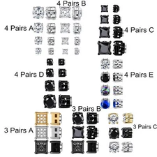 3/4Pairs Stainless Steel Magnetic Stud Earrings Square CZ Cut Non-Piercing