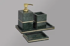 Natural Green marble With Brass, Bathroom Accessory Set, Stone Dispenser, Tray