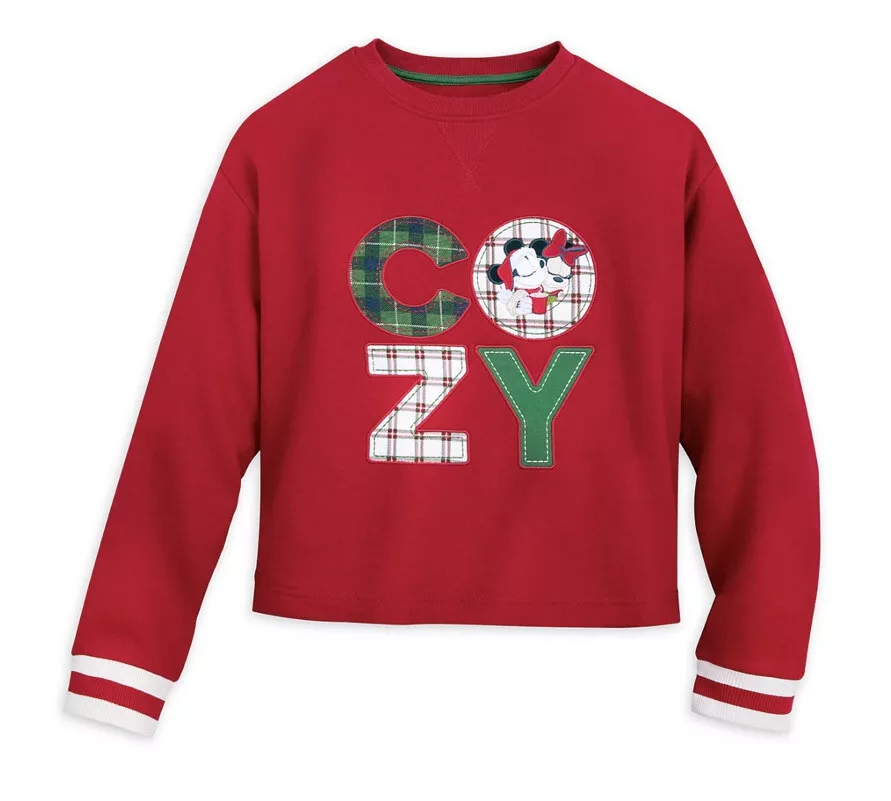 NWT Disney Women s Red COZY Mickey Minnie Mouse Holiday Pullover Sweatshirt XL
