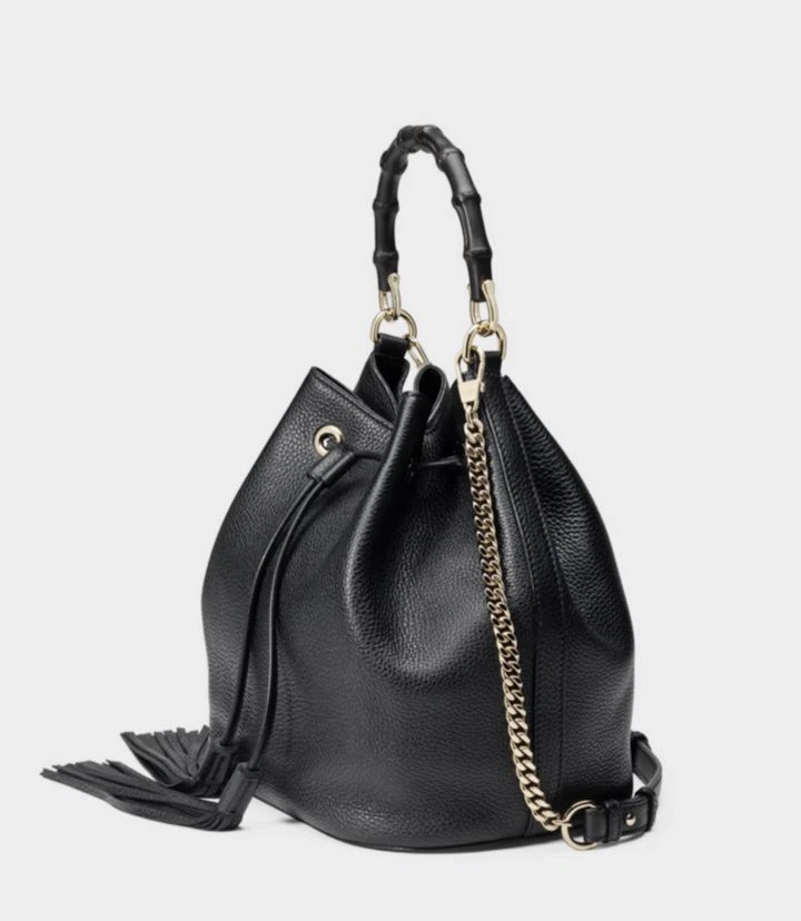 Gucci Women s Miss Bamboo Medium Leather Bucket Bag Black MSRP 2 700