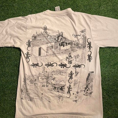 Vintage 🦎 gecko Cozwmel Mexico AOP 🇲🇽 white t-shirt