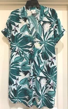 ANNA GLOVER H&M Top/Dress-White Viscose Short Sleeve Tropical Palm Tunic Sz 10